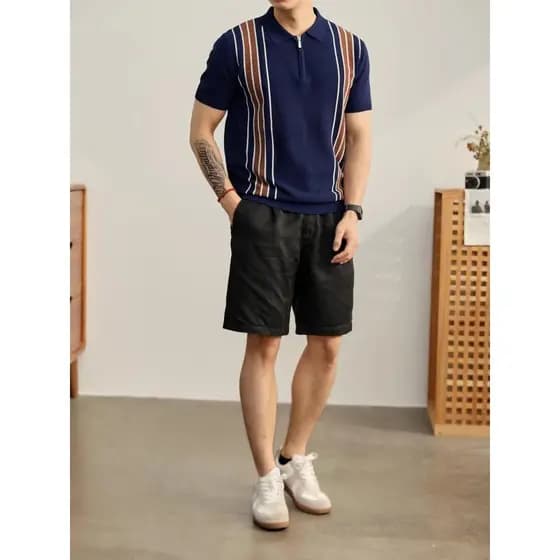2026 novo estilo de manga curta estilo italiano estilo dinheiro antigo contraste cor listrado Jacquard camisola de manga