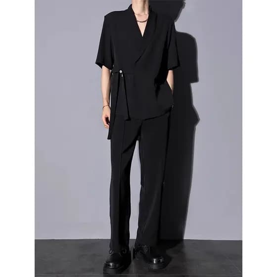 Verão rufião bonito gelo seda terno de manga curta masculino estilo fino versão coreana Casual solto terno terno High-En
