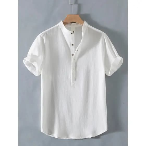 Estilo chinês gola alta algodão linho camisa de manga curta masculina verão estilo fino High-End linho Henry colarinho c