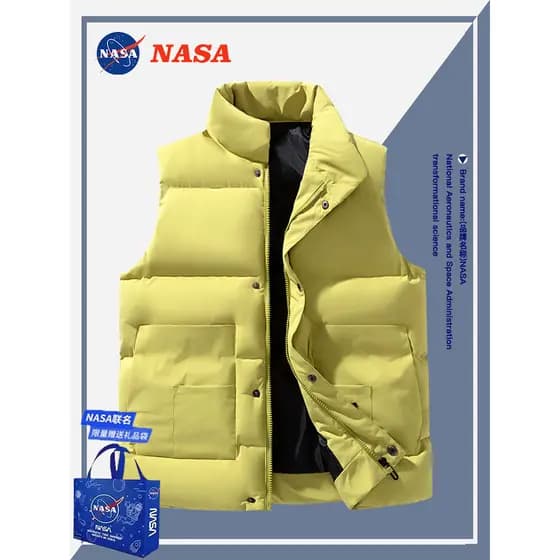 NASA Co-Branded Gola Alta Colete de Algodão Homens Mulheres Outono Inverno Esportes Jaqueta À Prova de Vento Engrossado