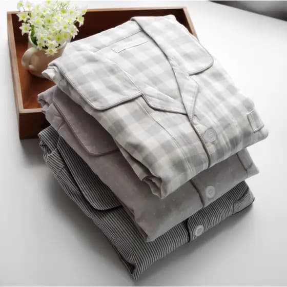 Pijamas masculinos Loungewear calças de manga comprida algodão fio de dupla camada confortável respirável ar condicionad