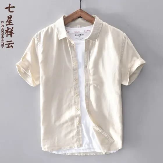Verão de manga curta algodão linho camisa masculina japonês Casual topo juventude estilo fino respirável solto meia mang