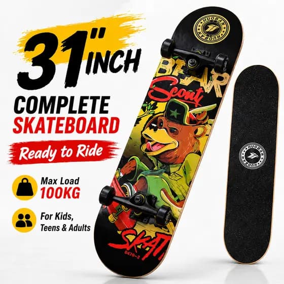 Skate Completo De 31 Polegadas Para Iniciantes , Crianças , Adultos , Placa De Truque De Chute Duplo