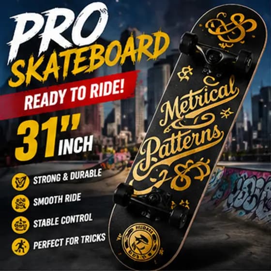 31 Polegada Skate Temperamento Duplo Kick Iniciante Placa Crianças Adolescentes Adultos Durável