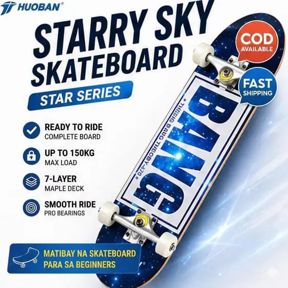 Skate Completo Deck Duplo De 31 Polegadas | Prancha De Para Iniciantes Starry Sky Design