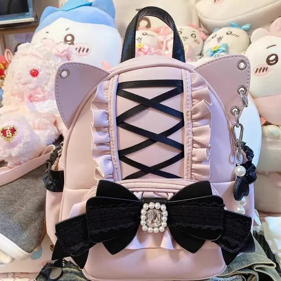 Mochila Pequena Orelha Gato Kawaii Japonesa ins Escolar Couro PU Mini Blogueira Luxo 2026