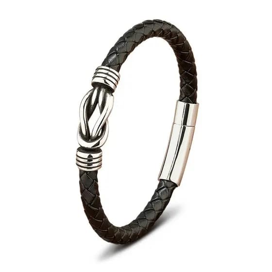 Pulseira De Couro Masculina Aço Inoxidável Ouro Prata Preto Charme Jóias Acessórios Presente Comemorativo
