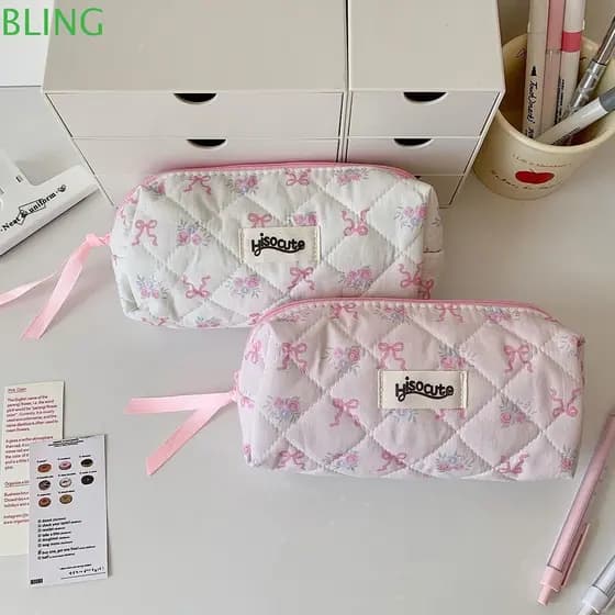 Bolsa De Caneta BLING , Sacos De Armazenamento De Papelaria Multifuncionais De Grande Capacidade , Organizador Com Laço