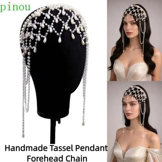 Corrente De Testa Com Pingente De Borla PINOU , Faixa De Cabeça Elegante De Noiva Artesanal Barroca , Argola De Cabelo