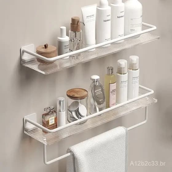 Prateleira de banheiro estilo creme, lavatório de acrílico sem furos, armazenamento de parede para banheiro.
