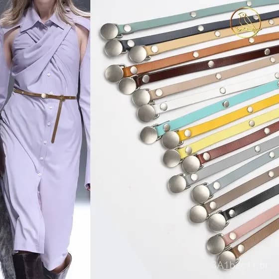 Novo cinto fino de couro legítimo com fivela redonda, cinto versátil para decoração de vestidos, cinto fino para calças