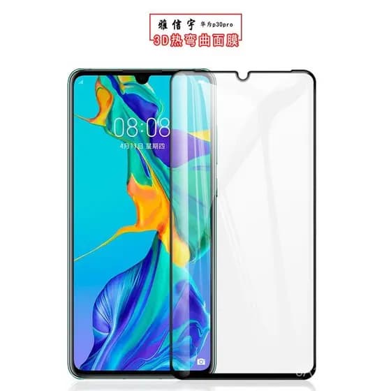 Adequado para Huawei P30pro, película de vidro temperado de tela inteira, p60 com borda curva adesiva, borda preta, alta