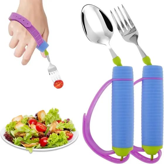 Conjunto de Utensílios Adaptáveis: Colheres e Garfos com Alça Ajustável e Cabo Antiderrapante 360 ° Utensílios de Alim