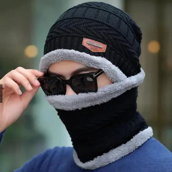 Touca e Cachecol Forrado Pelinho Quente Inverno Frio Confortável Masculino Feminino