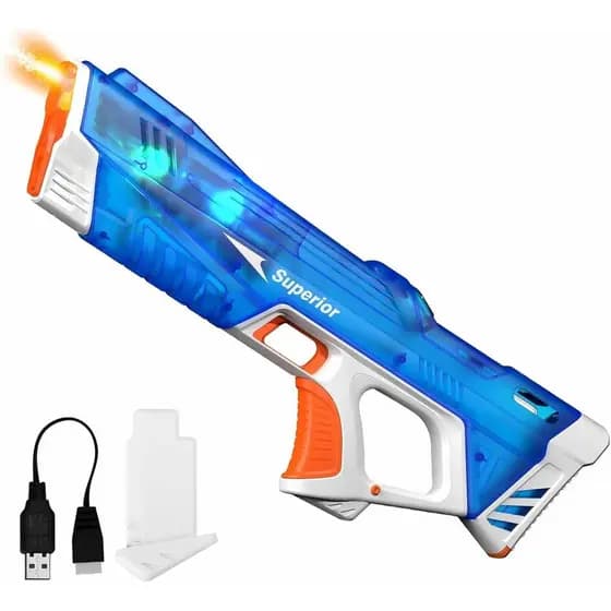 Pistola de Água Elétrica para Adultos e Crianças, com Absorção Automática de Água, Luzes LED Coloridas, Alta Capacidade,