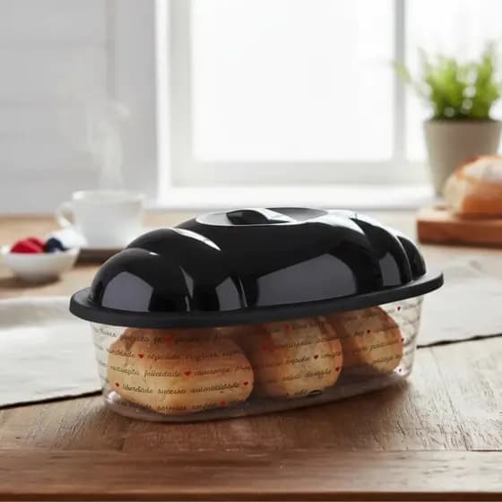 Porta Pão Cesto Armazenador Pães Francês Tampa Oval Mesa Posta Café da Manhã Decoração Coração Plasutil