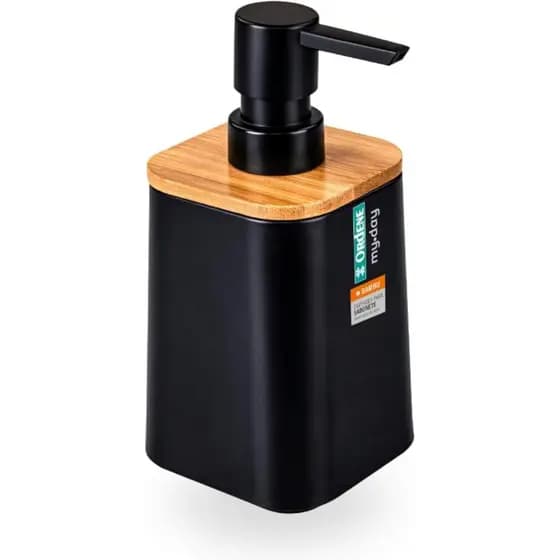 Porta Sabonete Líquido Plástico Preto Bambu My Day 480ML-94000