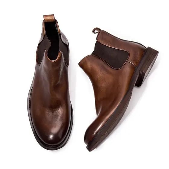 Marrom apontou toe Chelsea botas masculinas Retro Martin botas estilo britânico dedo do pé redondo capa pé botas curtas