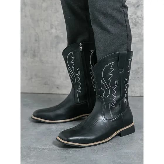 Botas de Cowboy ocidentais americanas botas masculinas de couro genuíno botas mongol botas de equitação com zíper botas