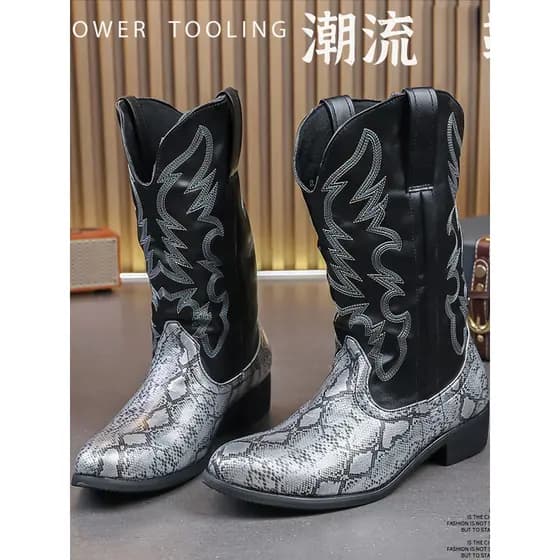 Botas de Cowboy ocidentais masculinas bordadas botas de cavaleiro mongol Plus Size botas masculinas Retro longo tubo apo