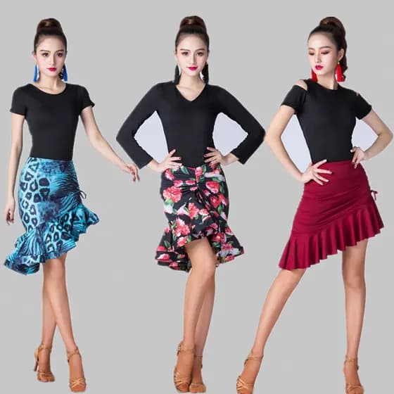 Dança latina nádegas Fishtail saia feminino adulto prática saia mais usar saia Irregular espinha de peixe cordão saia Bo