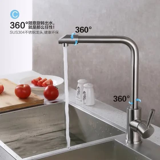 Torneira de cozinha de aço inoxidável 304, torneira quente e fria, pia, lavanderia, piscina, torneira giratória