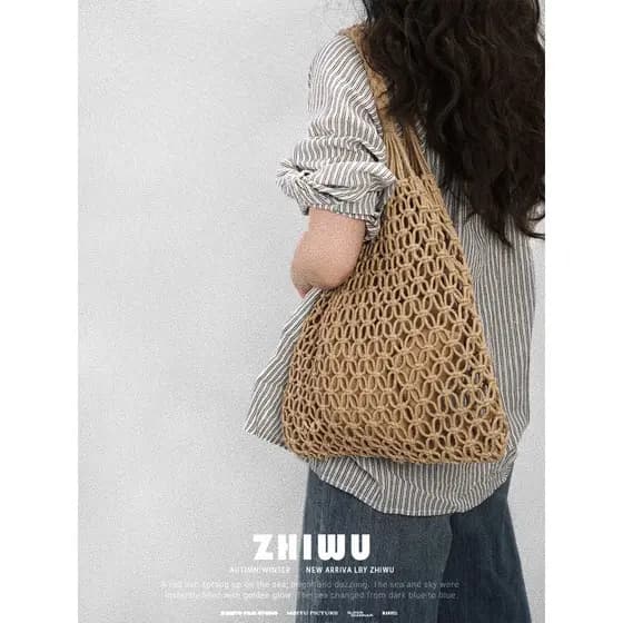 Bolsa de férias à beira-mar de verão bolsa tecida à mão feminina bolsa de praia francesa estilo Mori bolsa de rede de pa