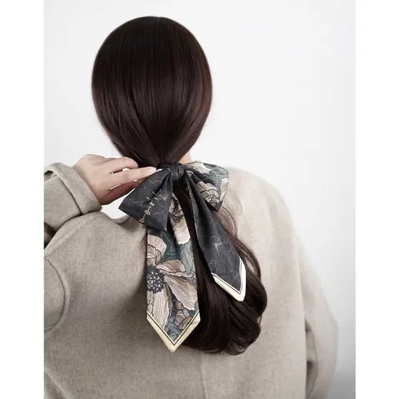 {Zhiwu X Designer} Fantasia Flores ~ High-End Sense Lenço de Seda Tiara Pequena Longa Estreita Streamer Feminino Fita Am