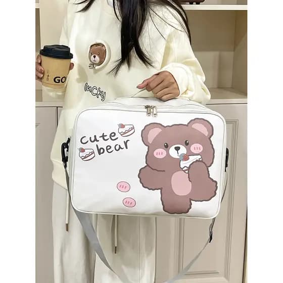 Bonito urso dos desenhos animados saco de viagem feminino grande capacidade portátil leve de curta distância embarque mo