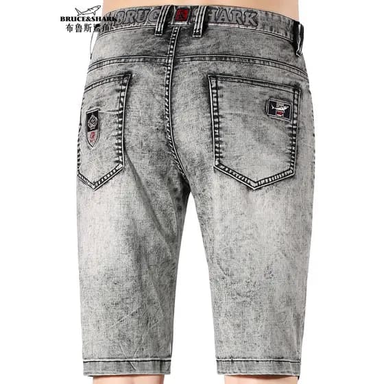 Shorts de verão masculino Street Wear bordado Jeans retos Bruce Shark masculino solto tamanho grande calças masculinas f