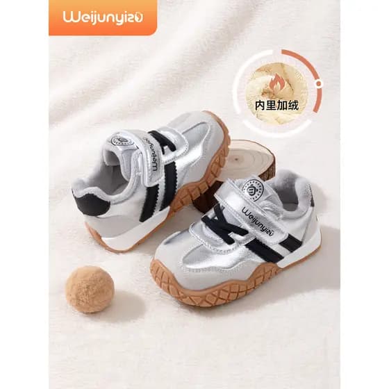 Wei Junyi pé novo estilo sapatos infantis meninos sapatos estilo inverno forro de lã tênis sapatos de bebê inverno sapat