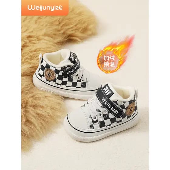 Sapatos infantis menino bebê sapatos de algodão outono inverno estilo lã-velo sapatos de bebê sola macia dois algodão 0
