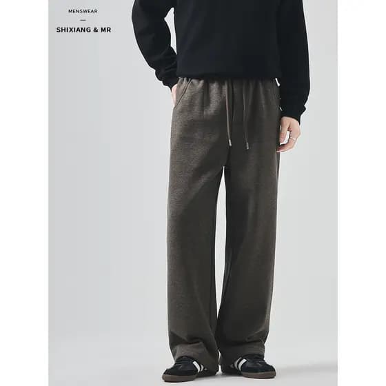 Forro de lã engrossado inverno quente calças casuais masculino solto cor sólida Sweatpants cortina reta All-Match renda