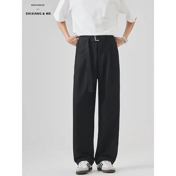 2026 novo estilo High-End calças casuais de negócios masculinas verão estilo fino solto lã reta Drape Anti-Wr