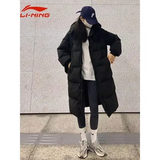 Li Ning jaqueta longa feminina inverno arte estudante jaqueta esportes exame biológico acolchoado jaqueta acolchoada jaq