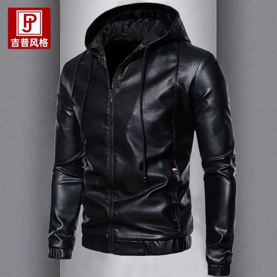 Haining jaqueta de couro com capuz masculina primavera outono jaqueta Casual na moda bonito jaqueta de couro masculino f
