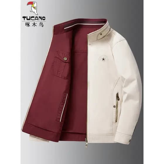 Woodpecker primavera outono dupla face usar jaqueta masculina Casual gola jaqueta dupla face usar tamanho grande jaqueta