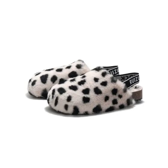 RUIZUSTOCK outono inverno feminino cortiça Toe-coberto sandálias chinelos de pele de pelúcia na moda pai-filho sapatos d