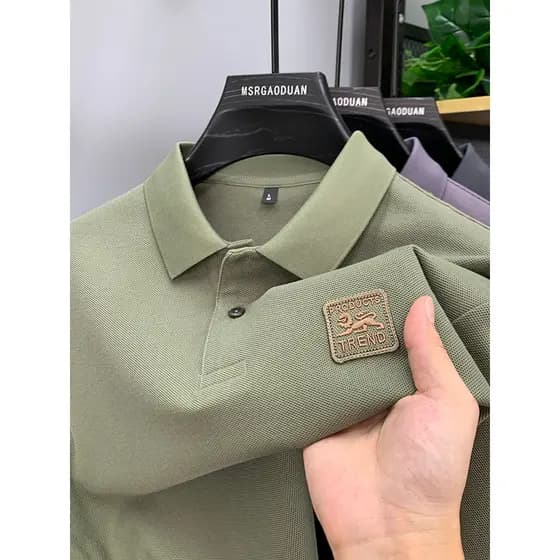 Verão pesado puro algodão masculino de manga curta camiseta lapela camisa POLO italiana novo Casual All-Match comércio e