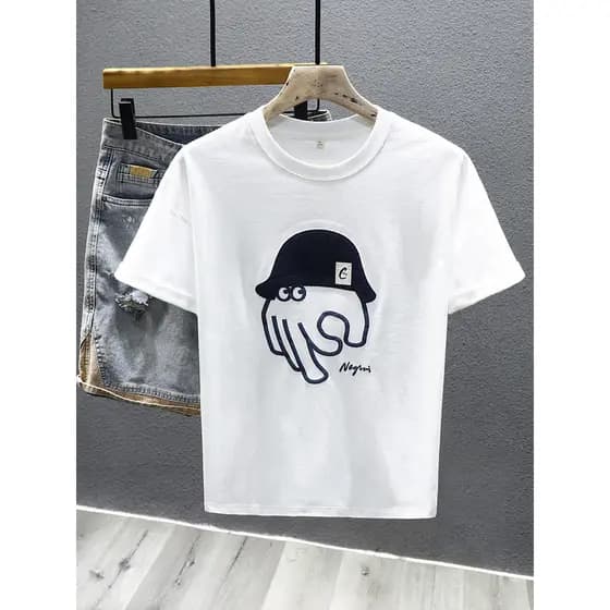 Street Wear ins impresso camiseta de manga curta masculina 2025 primavera verão novo estilo solto tamanho grande masculi