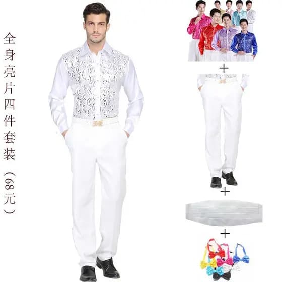 Terno camisa masculina de manga comprida desempenho Glitter lantejoulas camisa colorida dança coro traje de desempenho d
