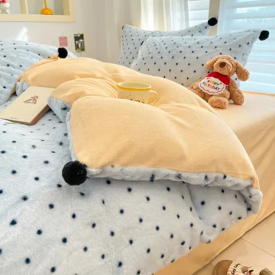 Conjunto de cama de quatro peças outono inverno coelho fofo capa de edredão engrossado leite velo colcha capa dormitório
