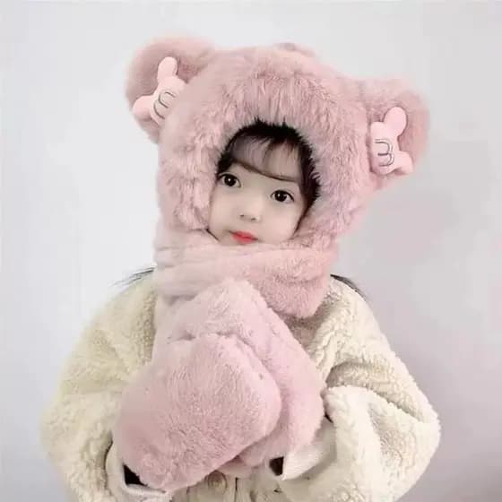 Bebê menina chapéu cachecol de uma peça quente proteção de ouvido boné crianças babador luvas conjunto de três peças for