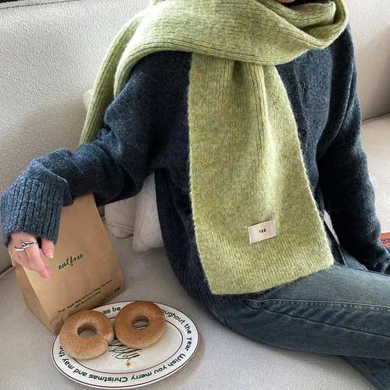 Turquesa verde lenço de malha feminino estilo coreano atmosfera sentir 2025 novo estilo inverno High-End sentir quente c