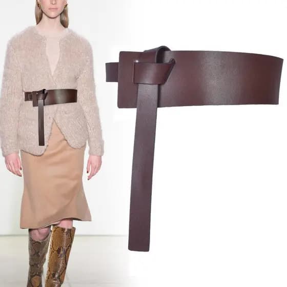 Cinto largo para mulheres, com decoração em couro genuíno, adequado para casacos, suéteres, modelador de cintura, elegan