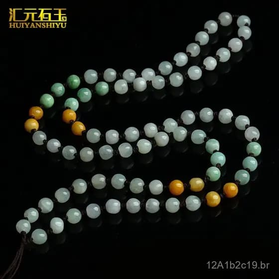 Cordão de Jade Birmanês de Grau A com Pérolas de 5mm, Cordão de Jade com Pérolas Redondas Tricoloridas, Cordão de Jade A