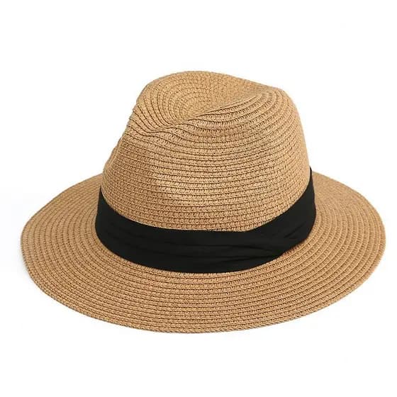Chapéu de palha jazz de aba reta para férias de verão na praia, estilo coreano, unissex, versátil, dobrável em três part
