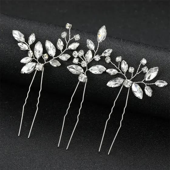 3 Peças Em Forma De U Grampos De Cabelo Brilhantes Strass Acessório Festa Para Noiva Dama De Honra Banquete De Casamento