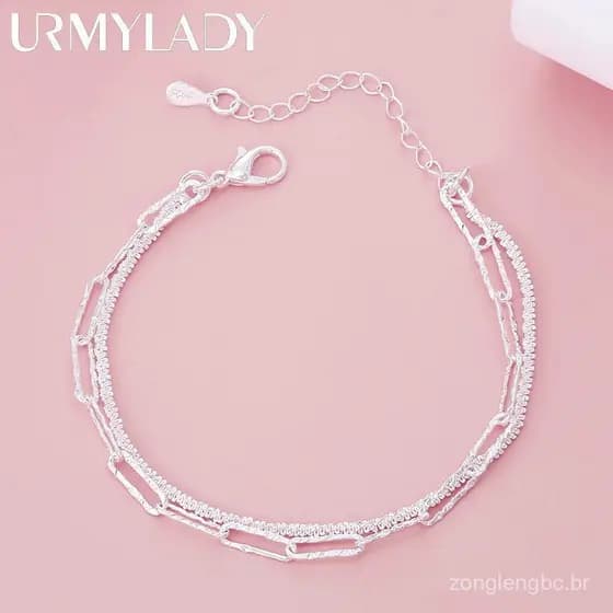 925 Prata Esterlina Lindas Pulseiras De Corrente Dupla Para Mulheres Moda Joias De Casamento Originais