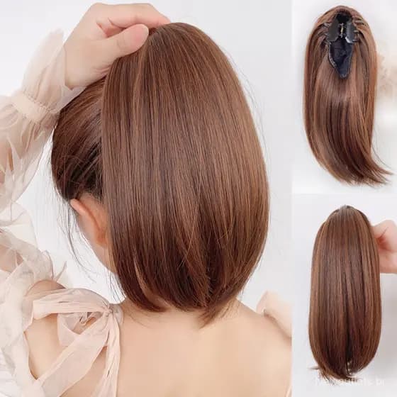 Peruca De Rabo De Cavalo Marrom Curto De 30 Cm , Extensões De Cabelo Com Clipe Invisível Para Mulheres E Meninas